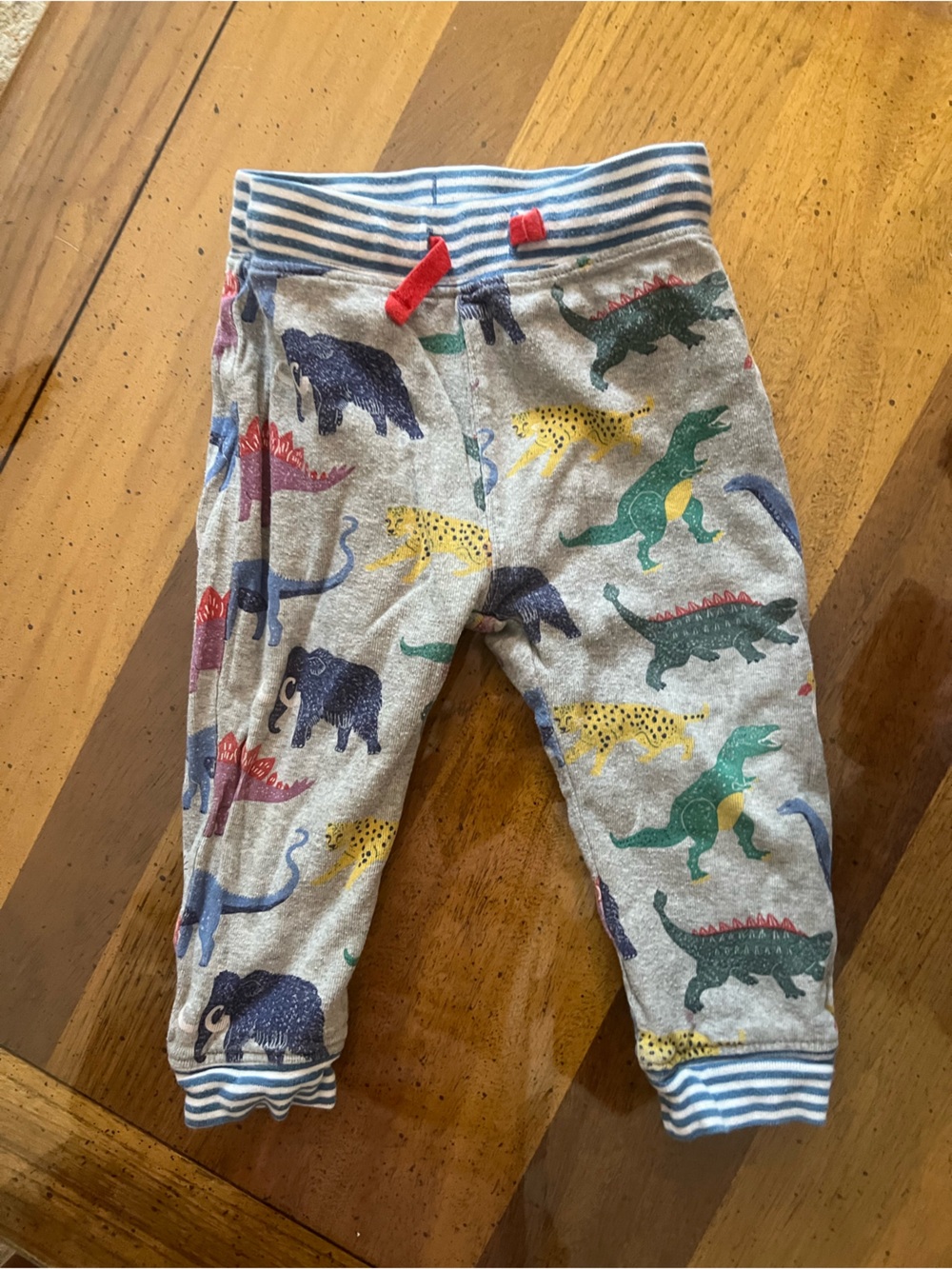 Mini Boden Grey Dino Print Lounge Pants with Striped Waistband